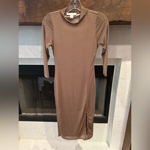 Monteau Tan Ribbed Sheath Dress with Cowl Neck